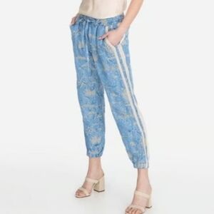 Johnny Was Cadance Blue Cream Jacquard Silk Blend Pants XS